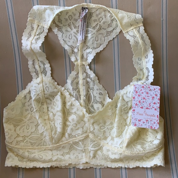 FREE PEOPLE INTIMATELY GALLOON LACE RACERBACK BRALETTE IN YELLOW SIZE SMALL - Picture 3 of 10